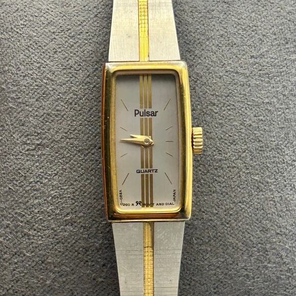 Vintage Pulsar Two-tone Rectangular Dial Tank Women’s Watch Working New Battery main image 3